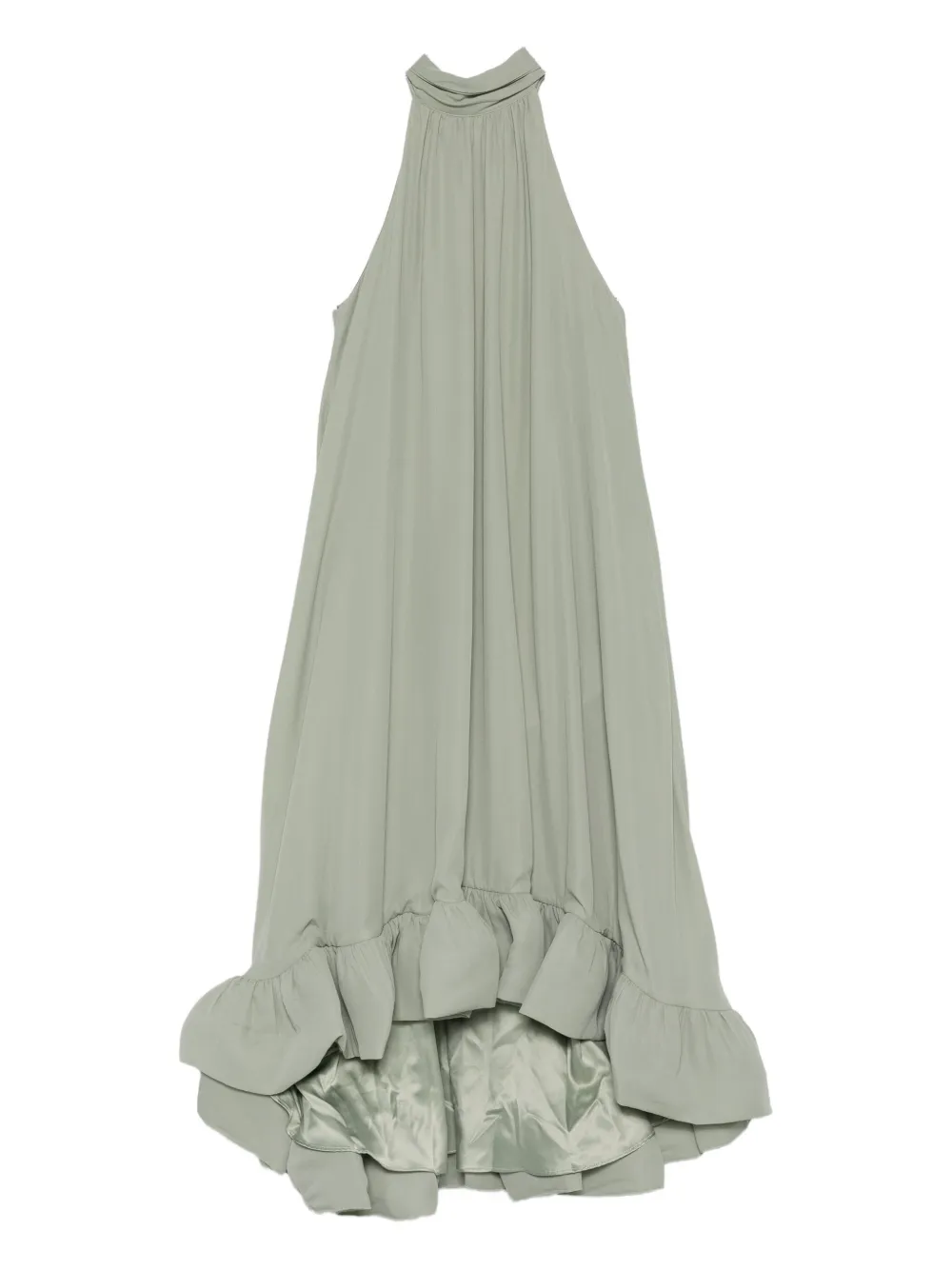 Malina Halterneck Ruffled Dress In Green
