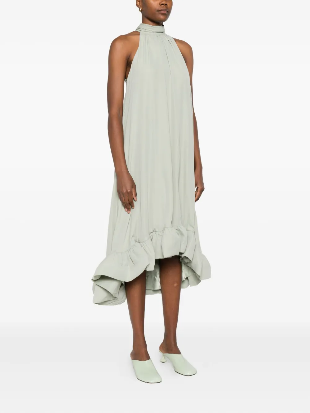 Malina Halterneck Ruffled Dress In Green