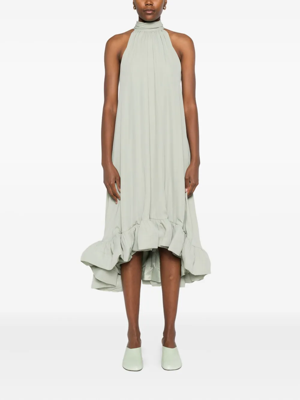 MALINA halterneck ruffled dress - Groen