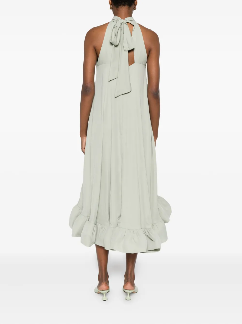 Malina Halterneck Ruffled Dress In Green