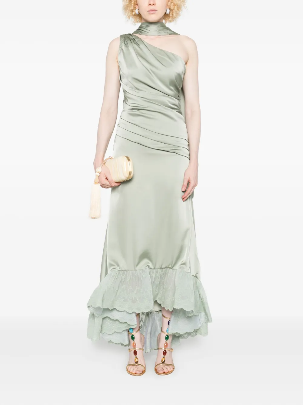 MALINA one-shoulder ruffled dress - Groen
