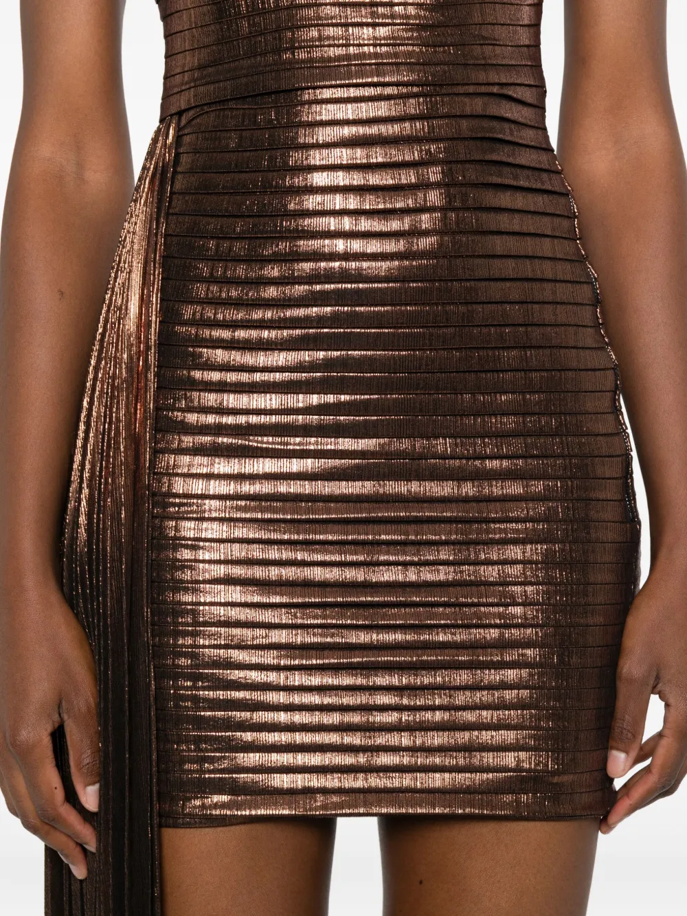 Retroféte Marcy Metallic-effect Pleated Dress In Brown