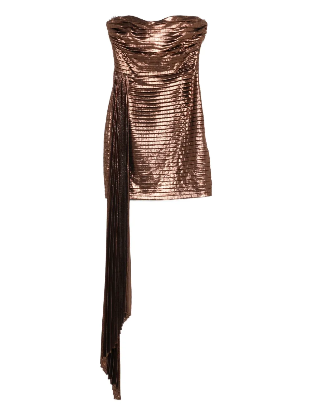 Retroféte Marcy Metallic-effect Pleated Dress In Brown
