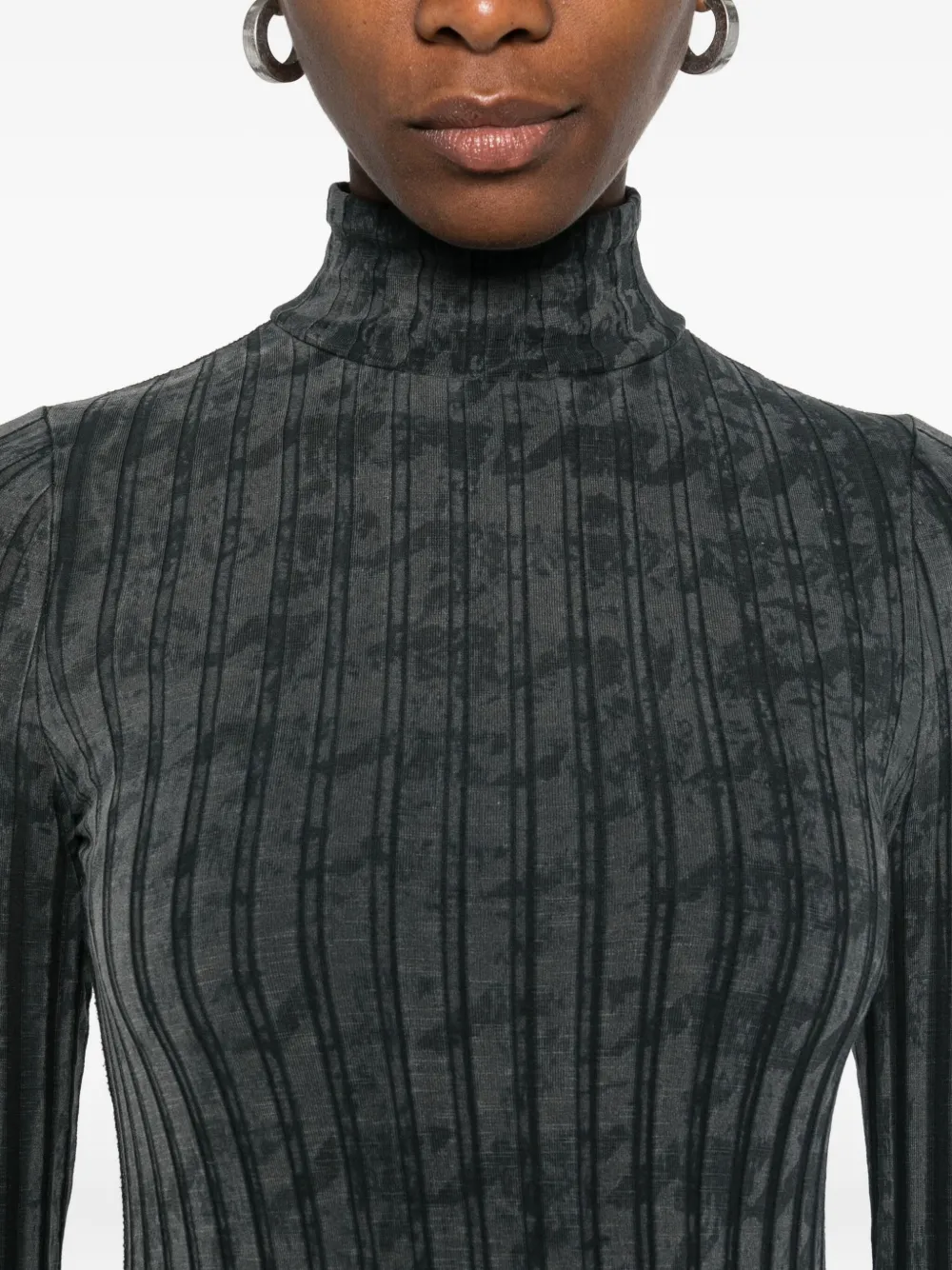 Diesel Ribbed High-neck Top In Gray