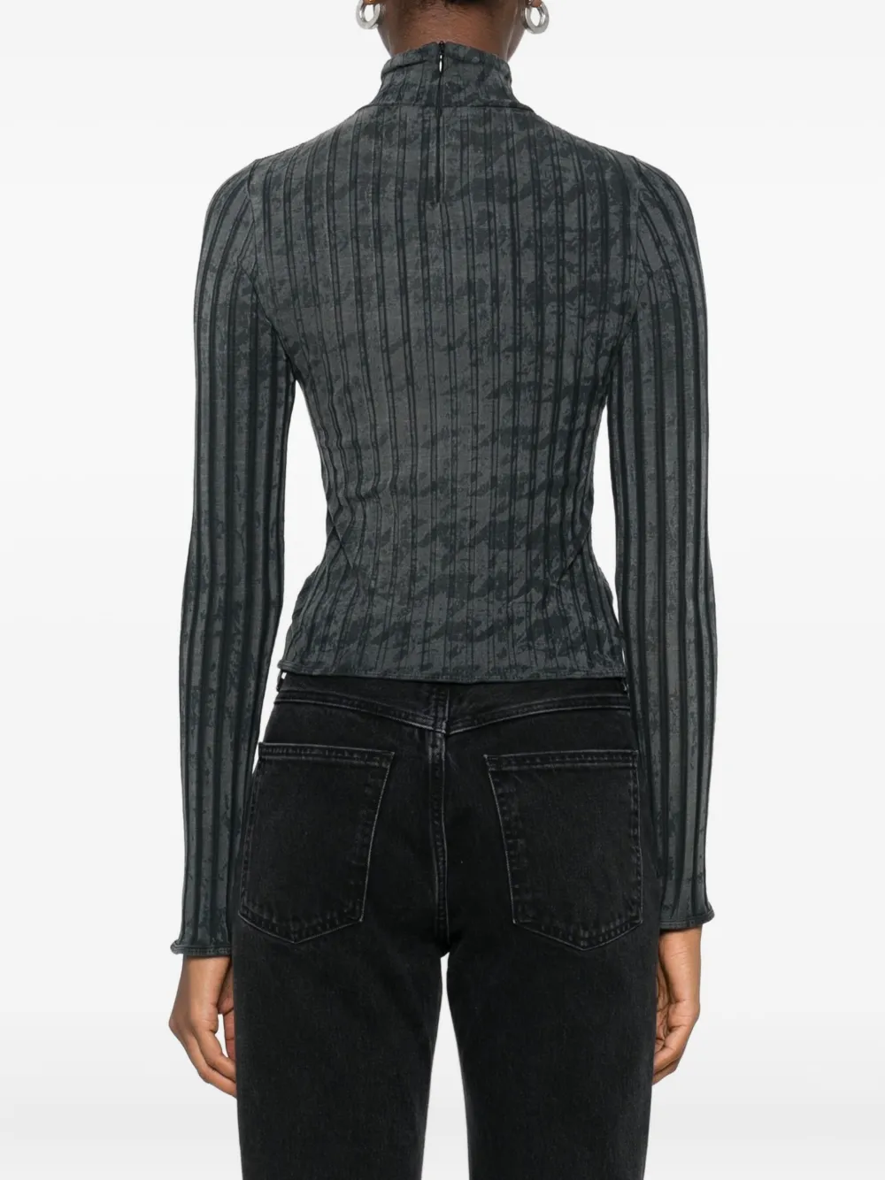 Diesel Ribbed High-neck Top In Gray