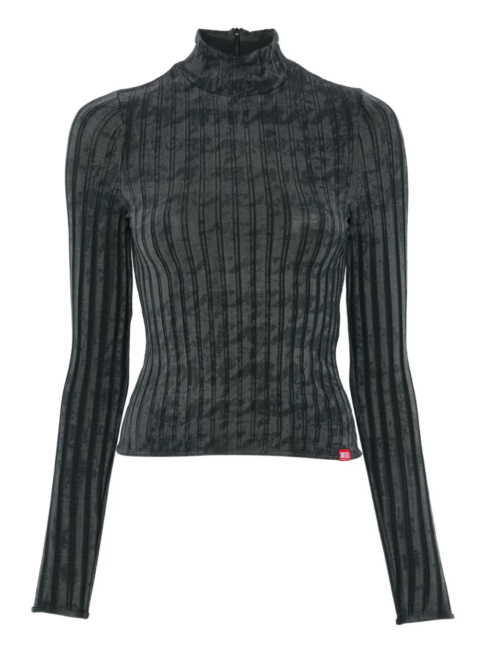 Diesel Ribbed High-neck Top In Gray