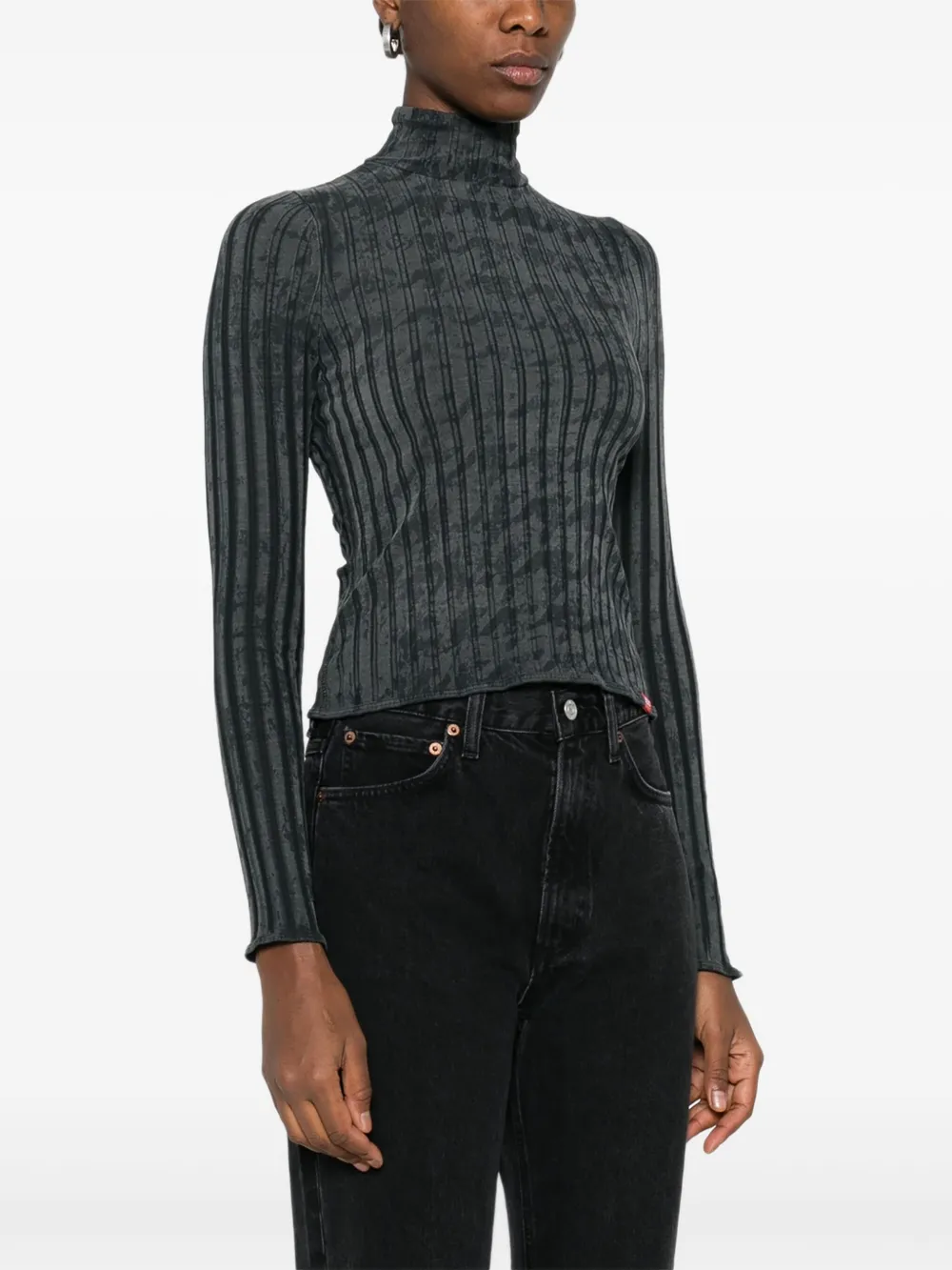 Diesel Ribbed High-neck Top In Gray