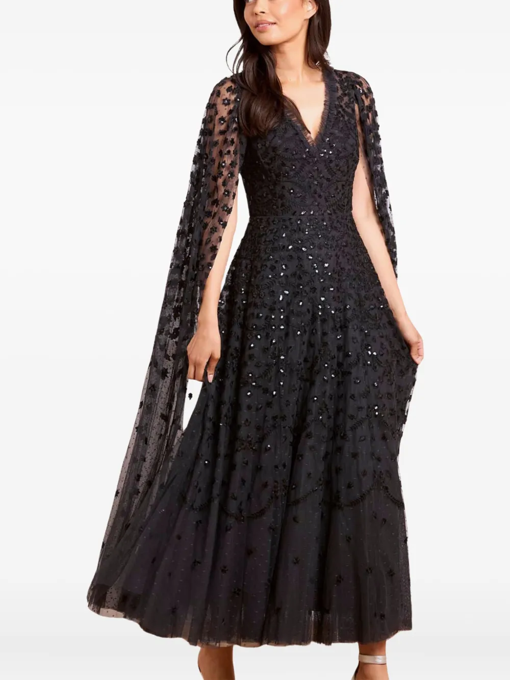 Needle & Thread embroidered-flowers maxi dress - Zwart