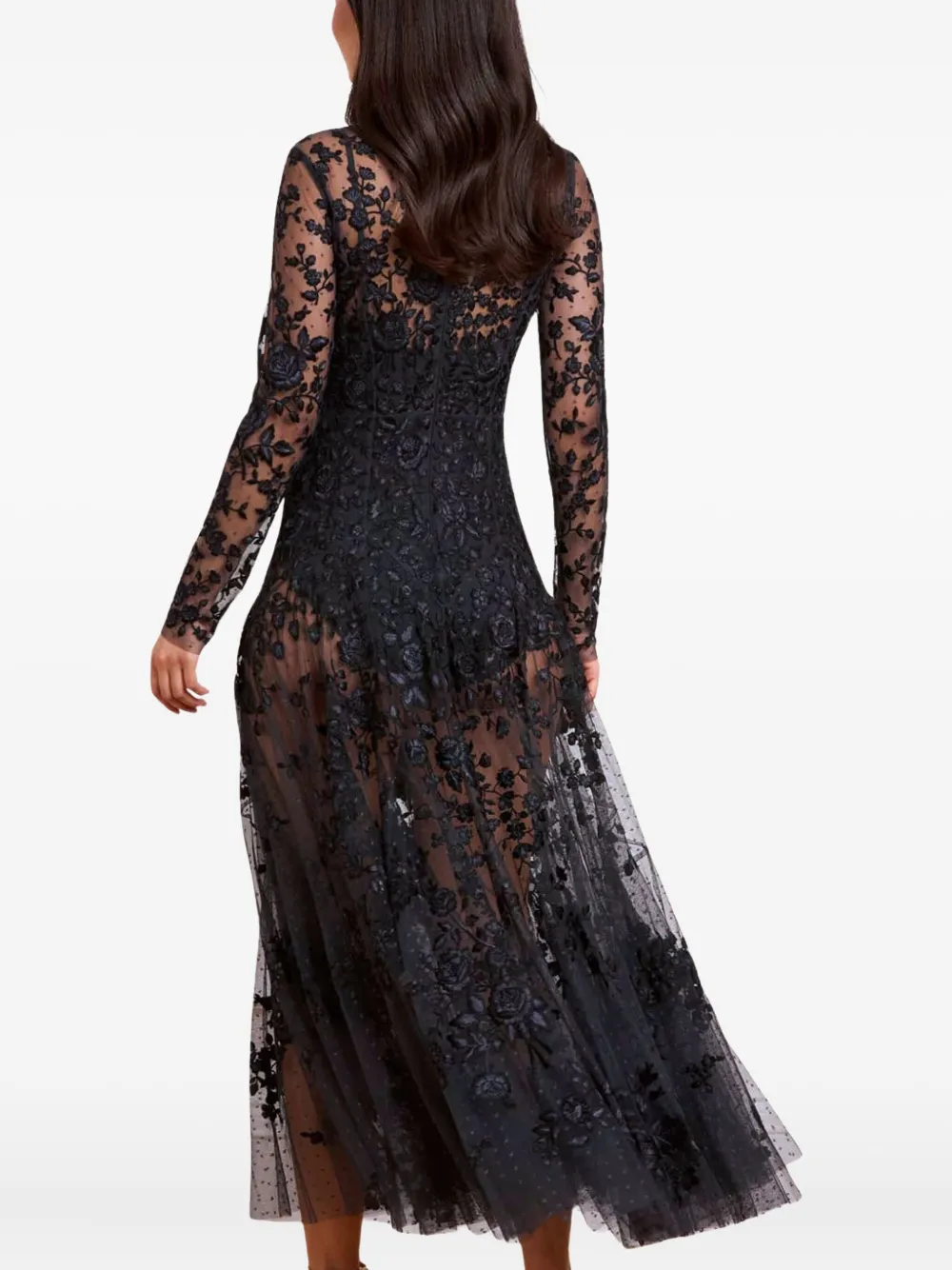 Needle & Thread Maxi-jurk met geborduurde bloemen Zwart