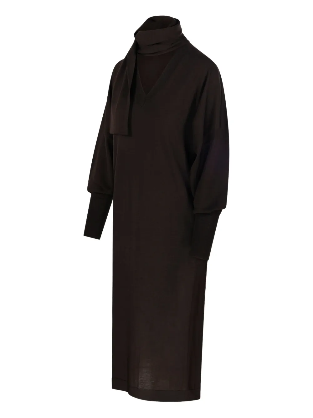 Nude V-neck Balloon-sleeve Dress In Brown