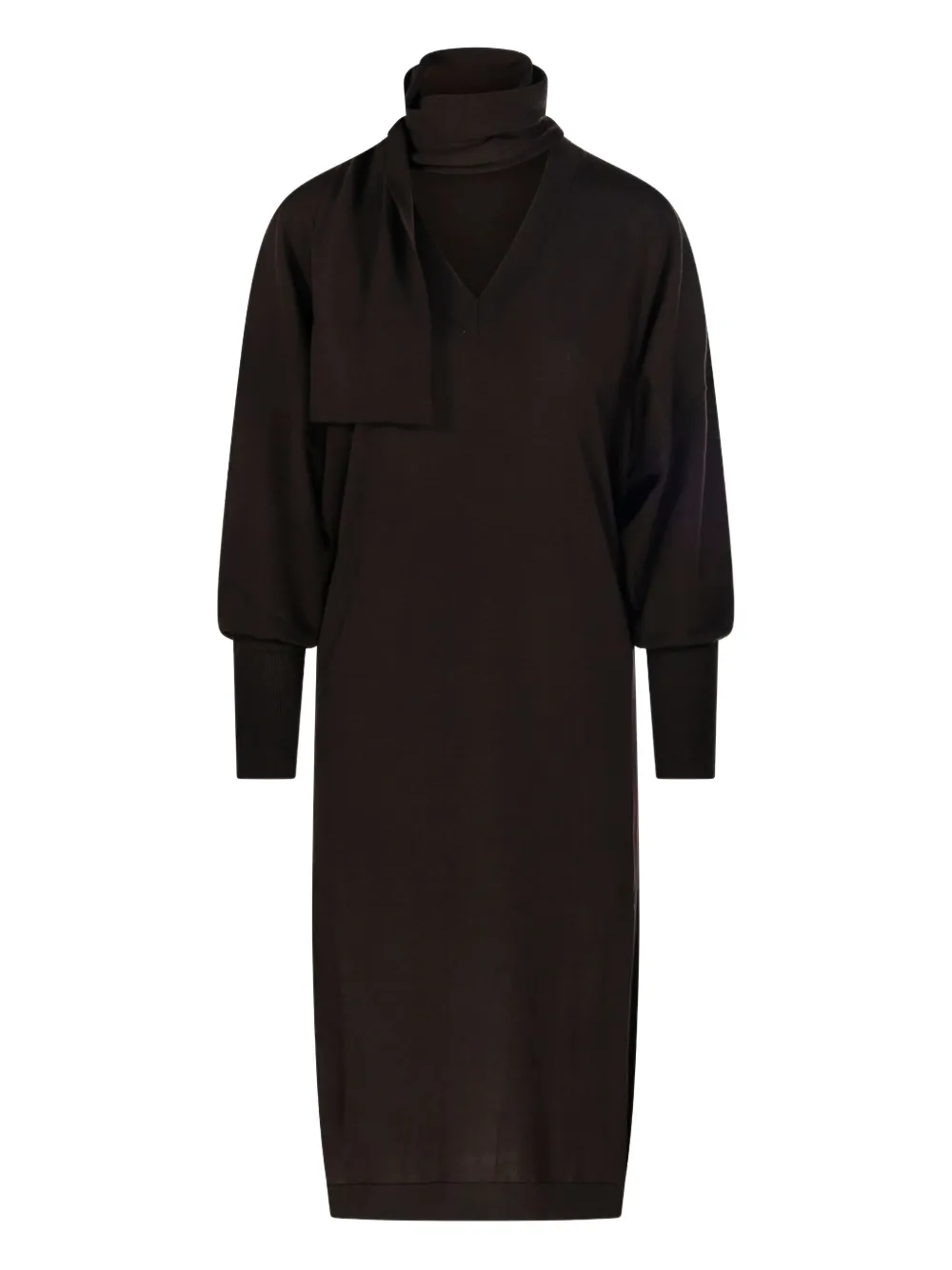 Nude V-neck Balloon-sleeve Dress In Brown