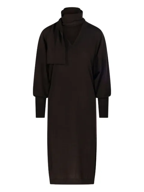 Nude V-neck balloon-sleeve dress