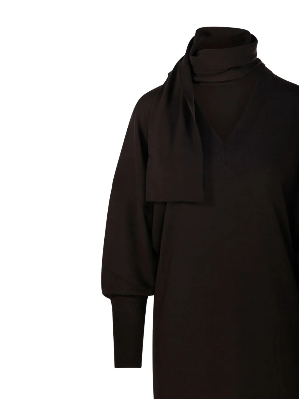 Nude V-neck Balloon-sleeve Dress In Brown