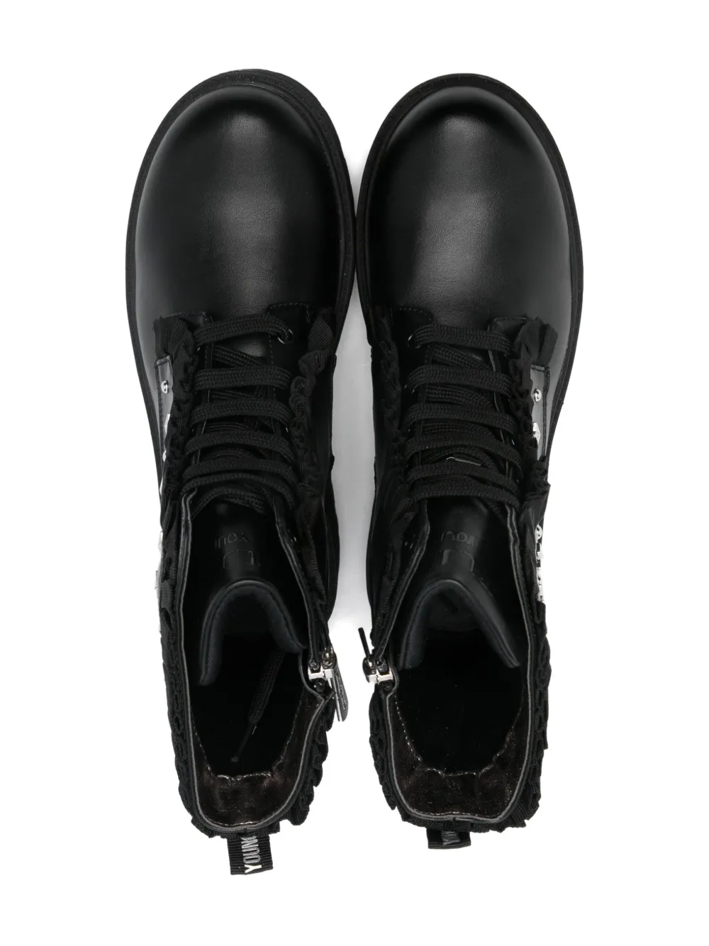 Cult studded ruffled boots Black