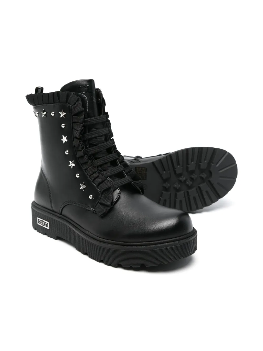 Cult studded ruffled boots Black
