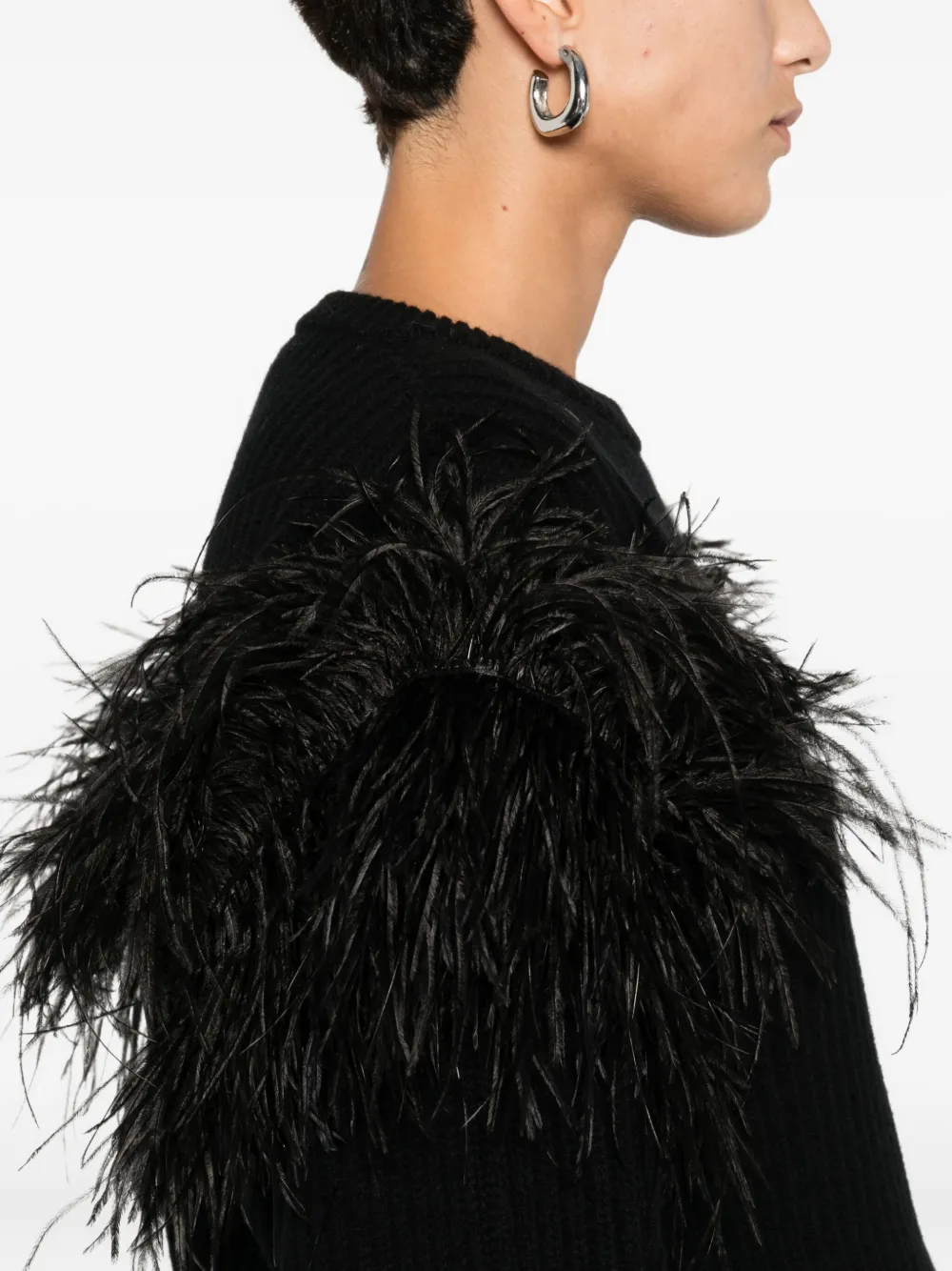 Blumarine Feather-trim Jumper In Black