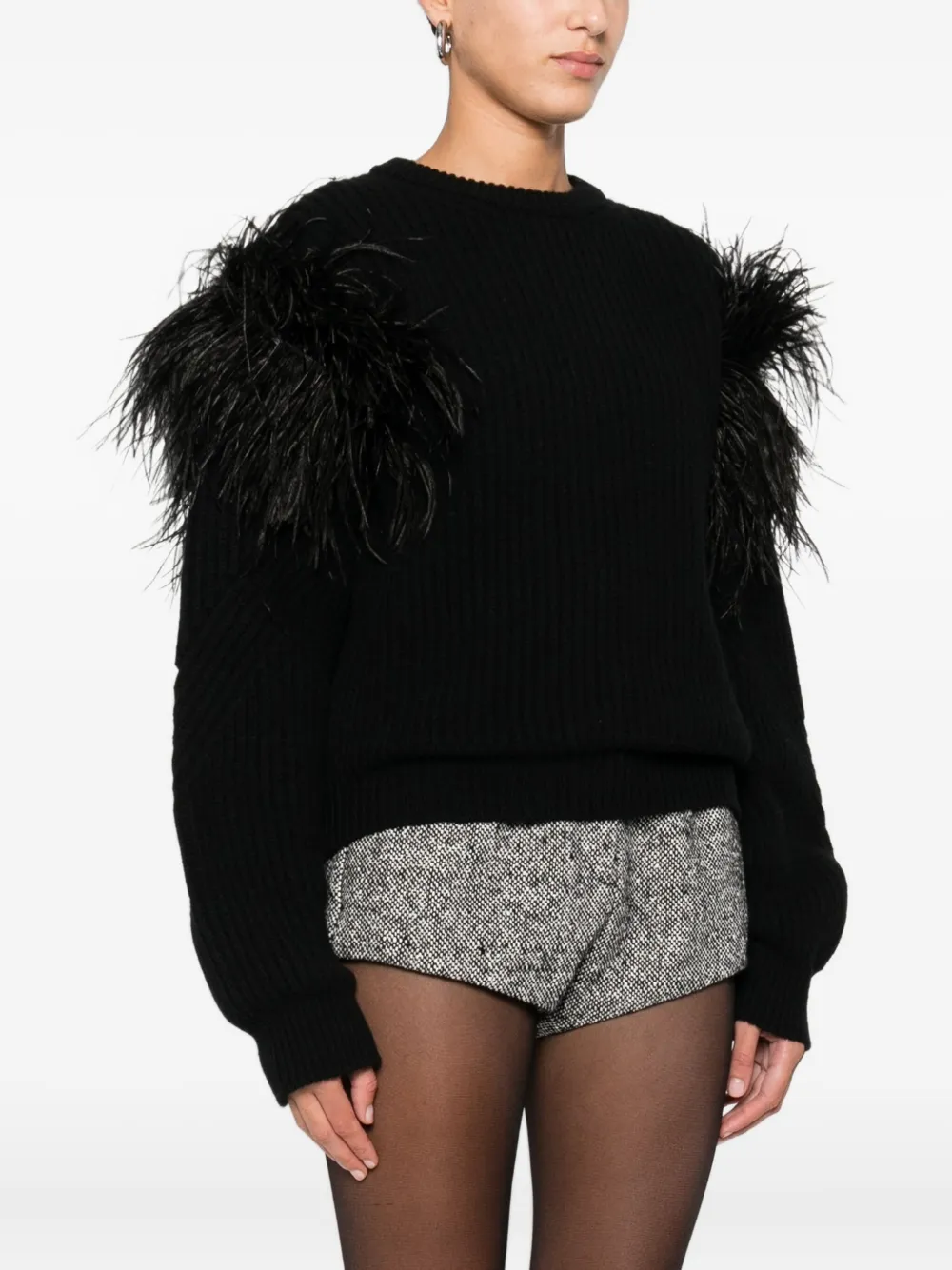 Blumarine Feather-trim Jumper In Black