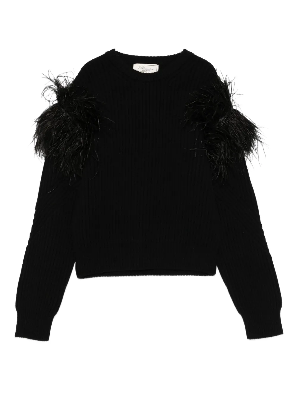 Blumarine Feather-trim Jumper In Black