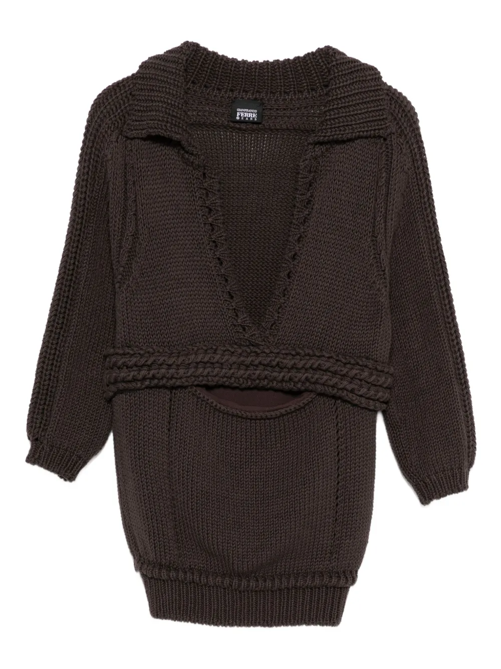 Gianfranco Ferré Pre-Owned 1990s cable-knit V-neck top | Brown | Image 1