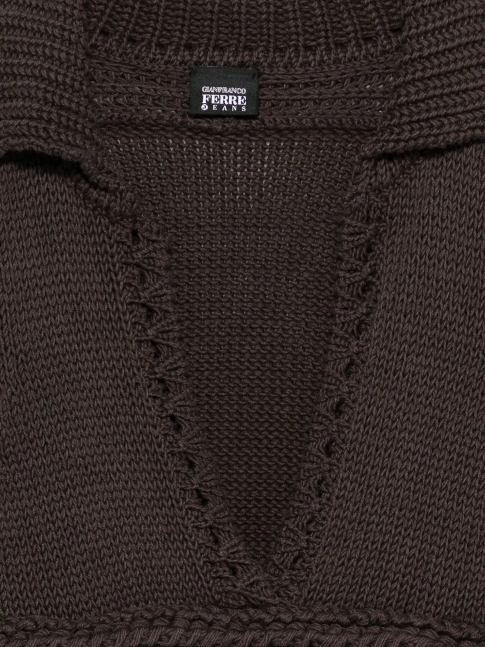 Pre-owned Gianfranco Ferre 1990s Cable-knit V-neck Top In Brown