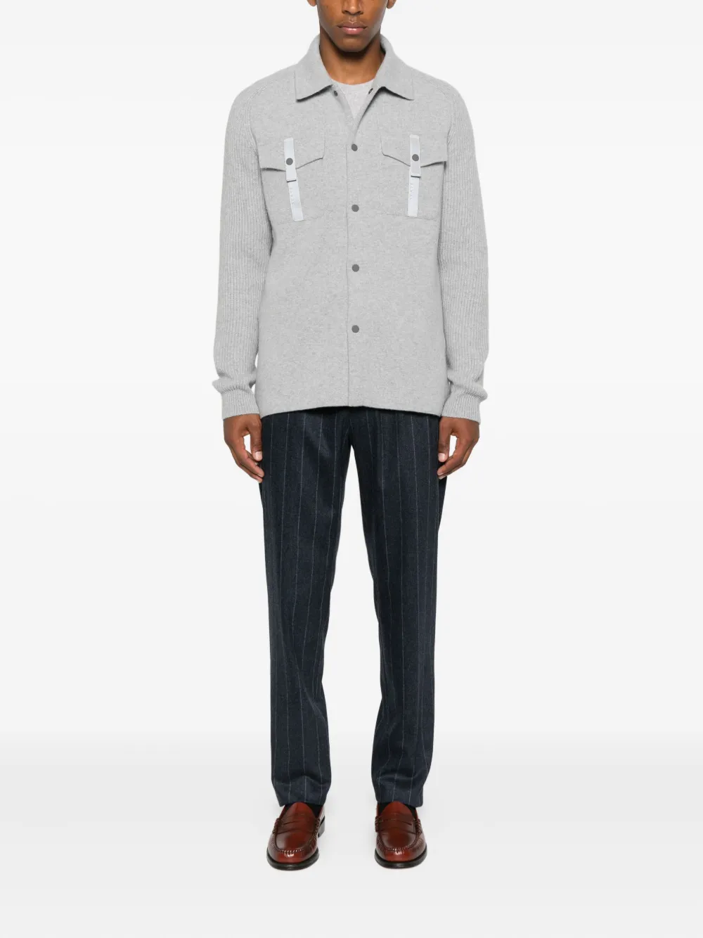 Sease Ribbed-sleeve Shirt Jacket In Gray