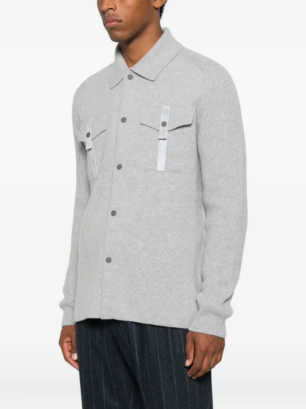 Sease Ribbed-sleeve Shirt Jacket In Gray