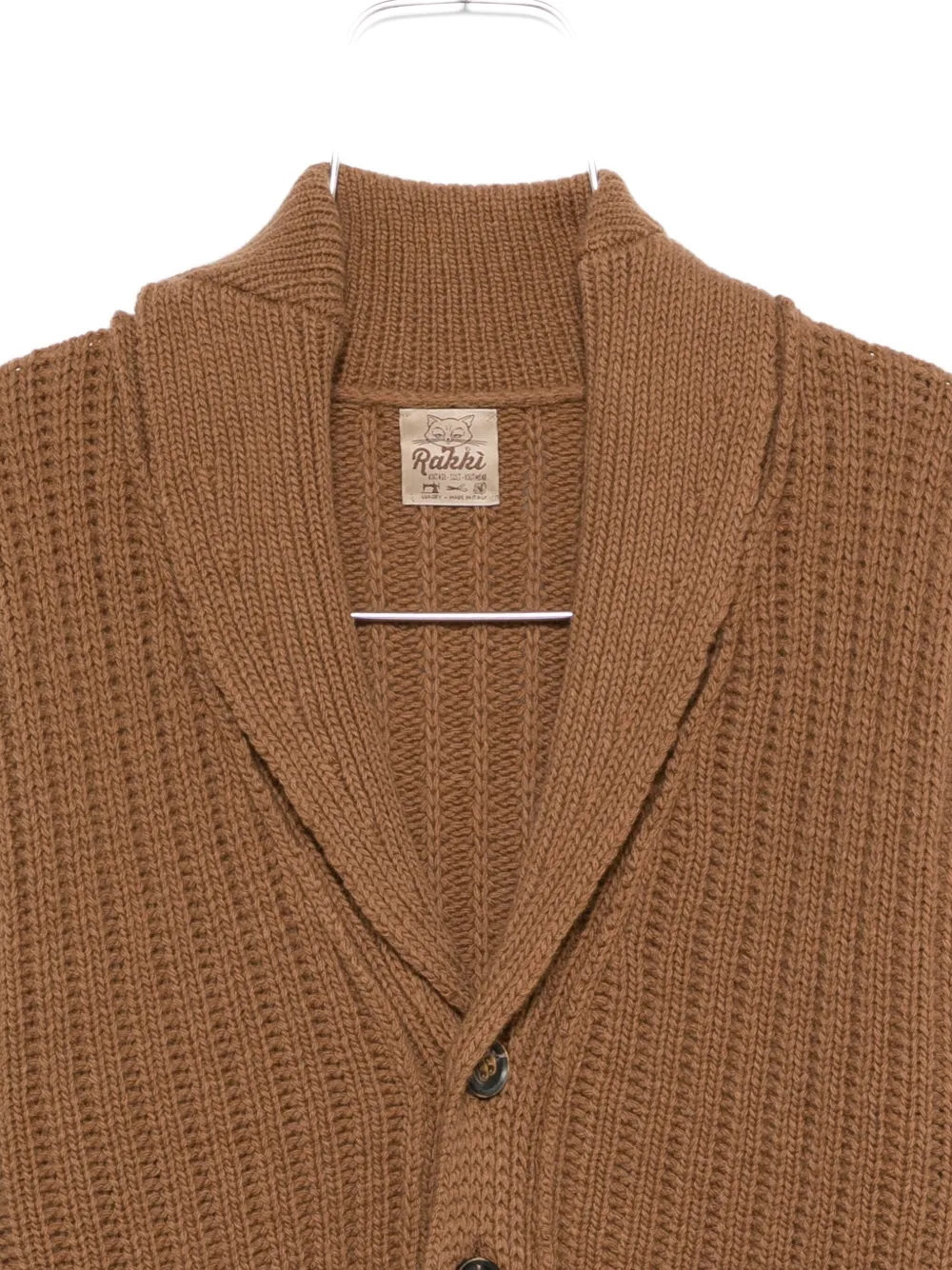 Rakkì Ribbed Shawl-collar Cardigan In Brown