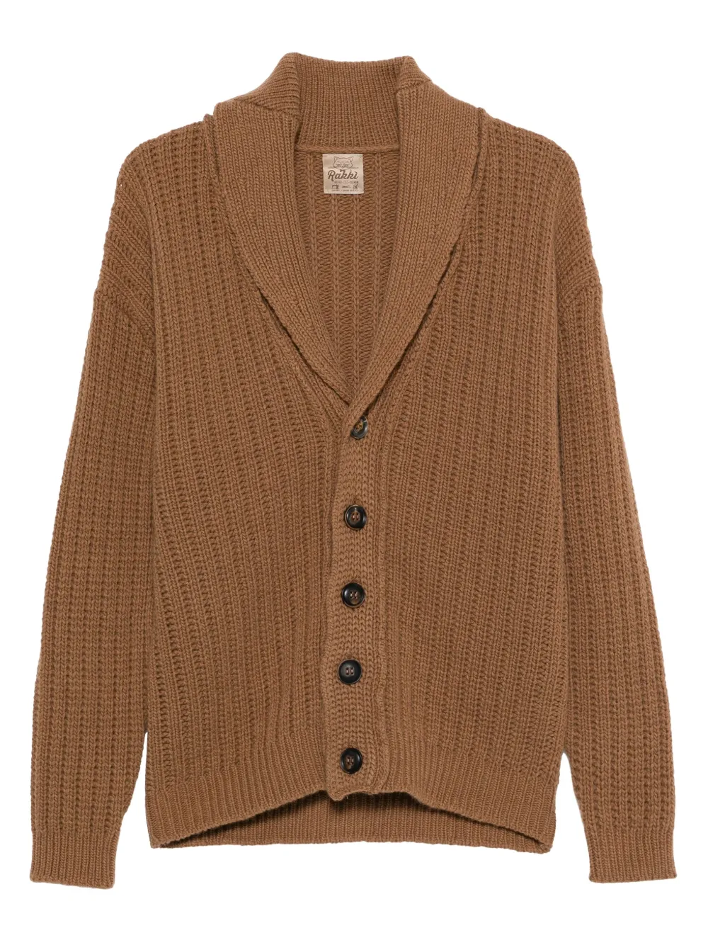 RAKKI ribbed shawl-collar cardigan | Brown | Image 1