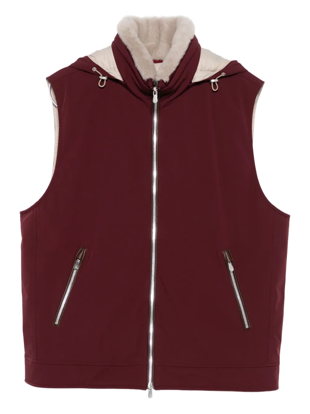Brunello Cucinelli Hooded Zip-front Gilet In Red