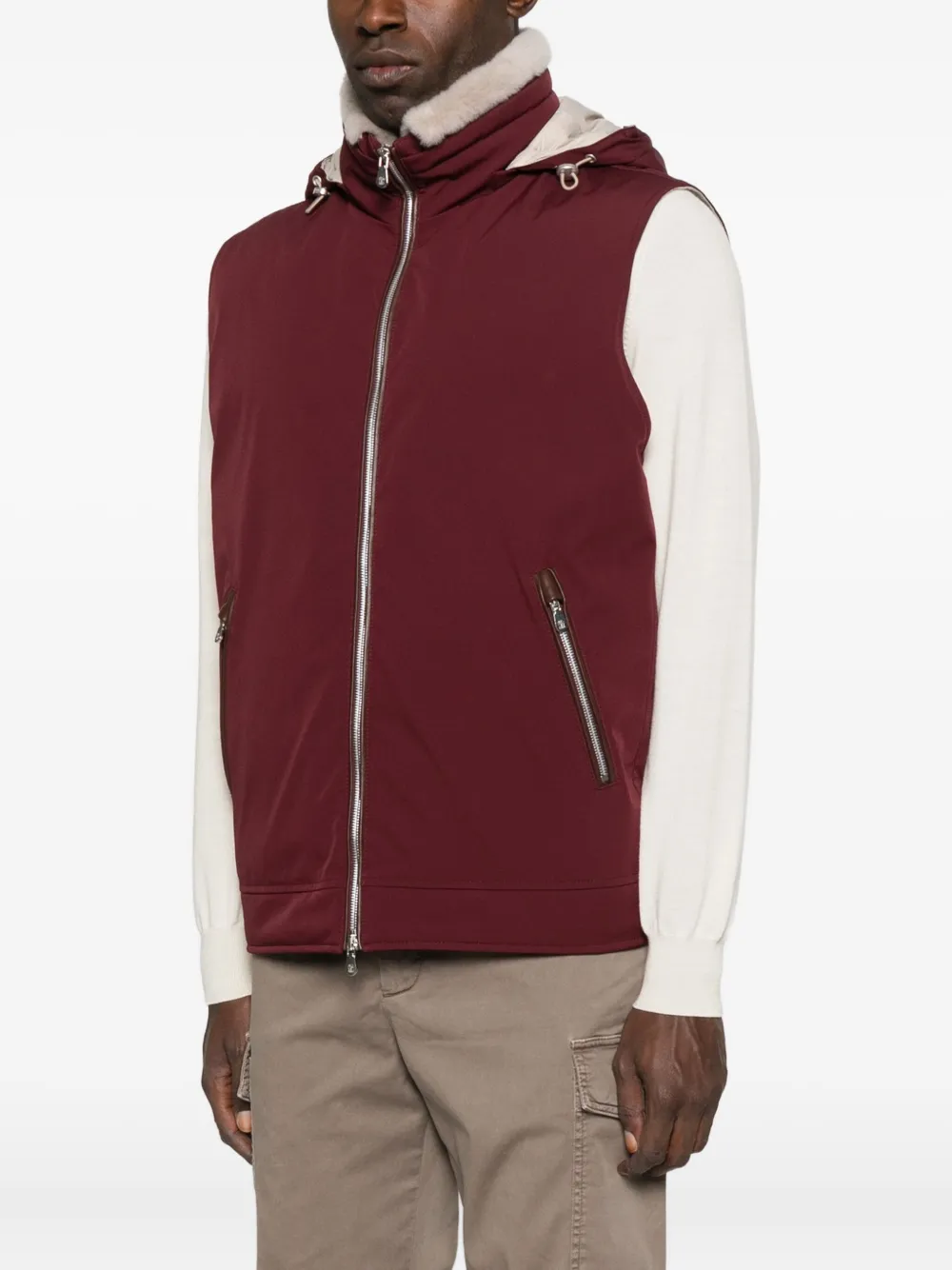 Brunello Cucinelli Hooded Zip-front Gilet In Red