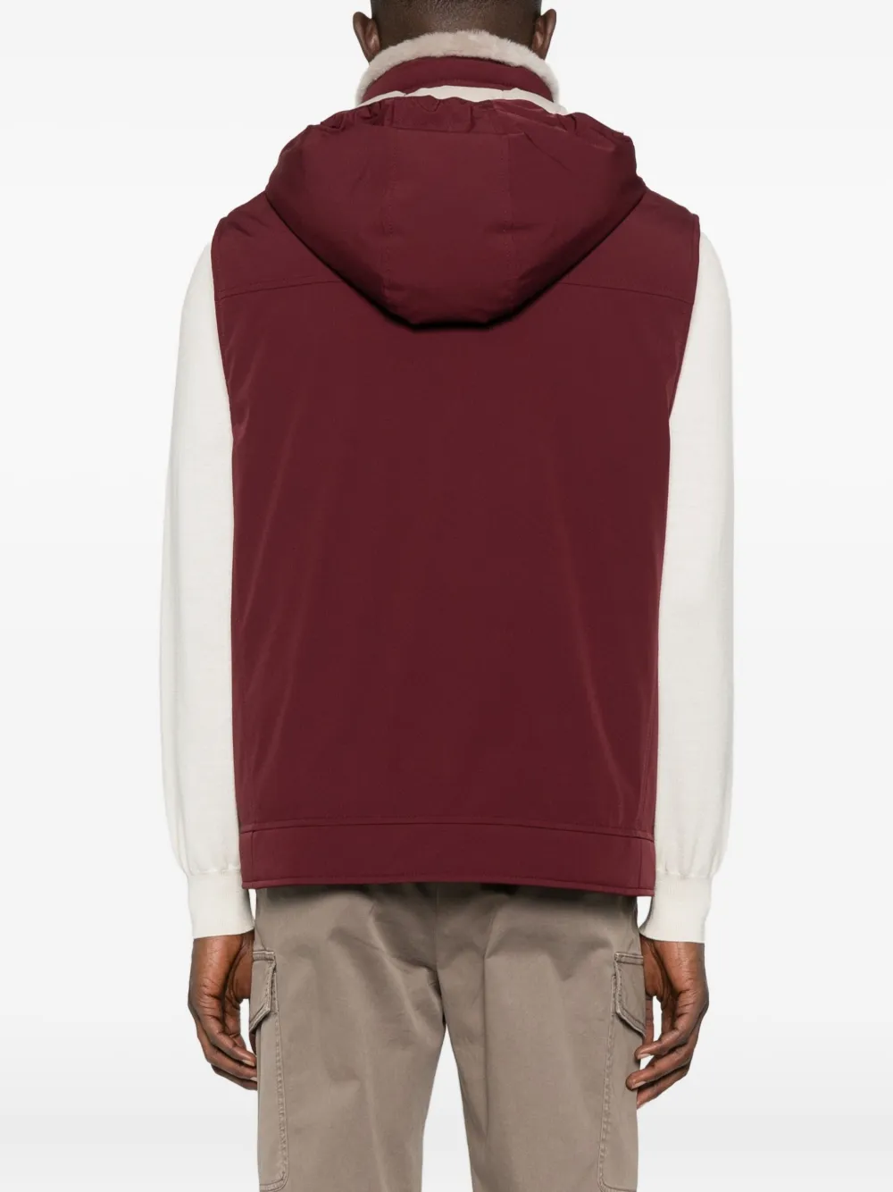 Brunello Cucinelli Hooded Zip-front Gilet In Red