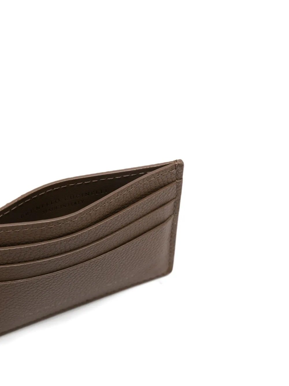 Brunello Cucinelli Textured Leather Cardholder For Daily Use In Brown