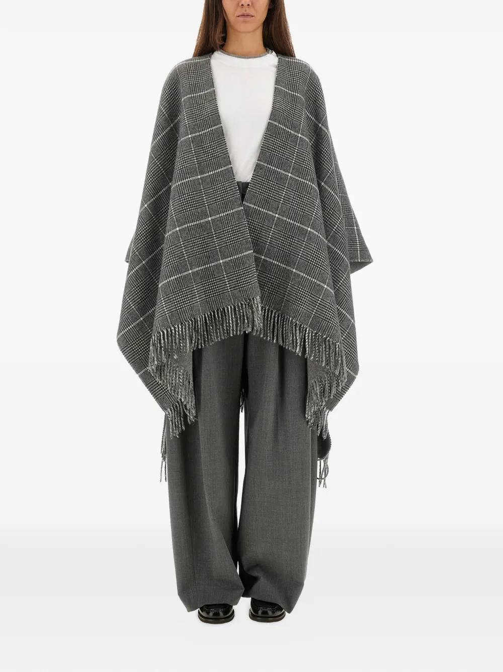 Brunello Cucinelli fringed check-pattern cape | Capes | Image 2
