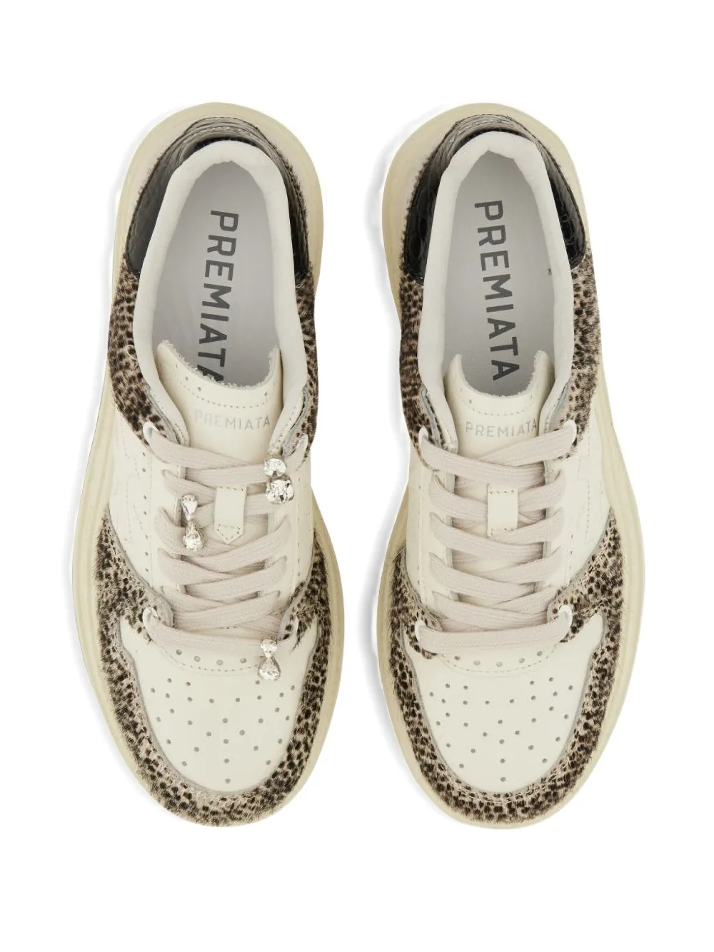 Premiata Quinnd 7655 verfraaide sneakers met dierenprint Beige
