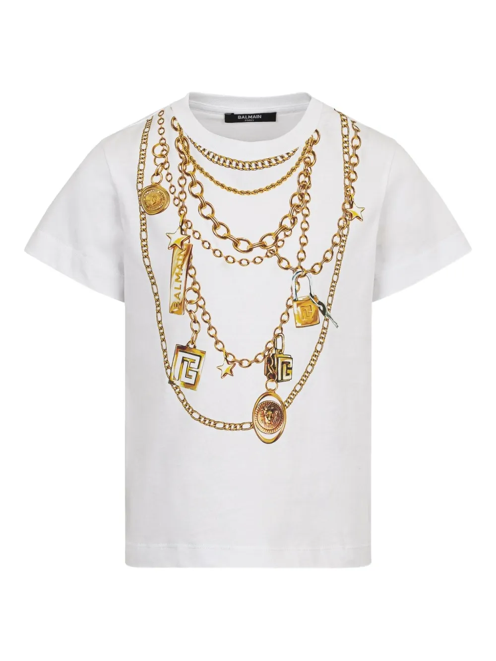 Balmain Kids chain graphic-print T-shirt - Bianco