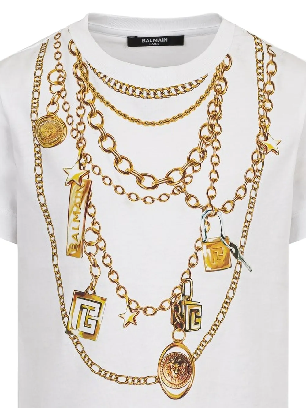 Balmain Kids T-shirt met ketting en grafische print Wit