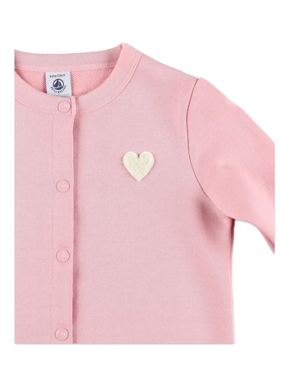 Petit Bateau Heart-patch Fleece Cardigan In Pink