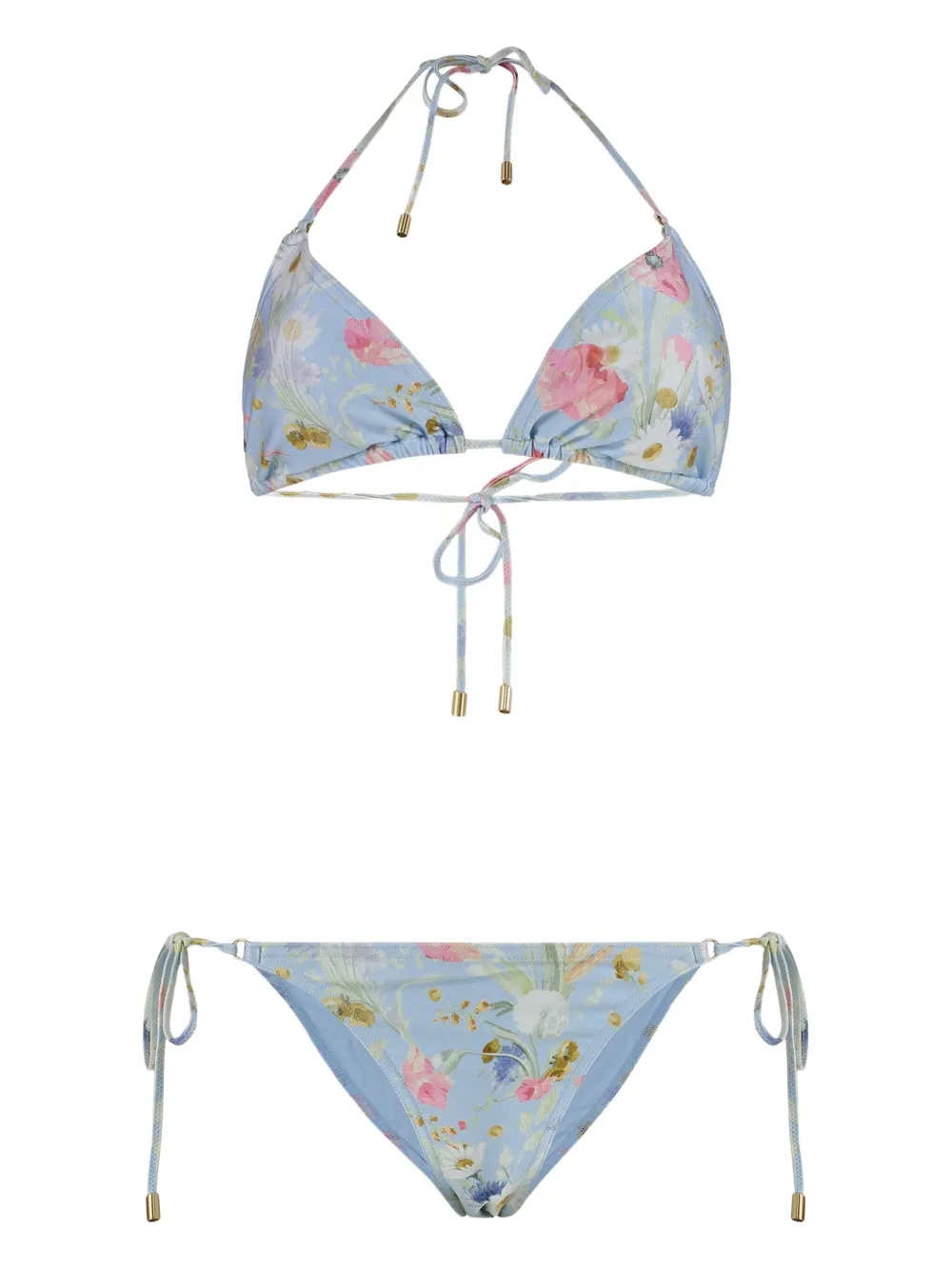 Zimmermann Floral-print Triangle Bikini In Blue