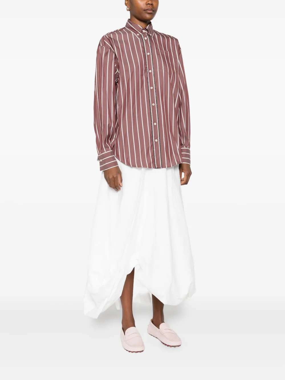 Brunello Cucinelli Striped Button-fastening Shirt In Brown