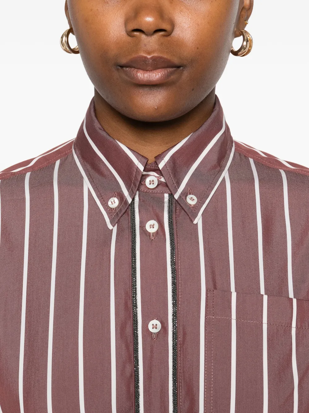 Brunello Cucinelli Striped Button-fastening Shirt In Brown