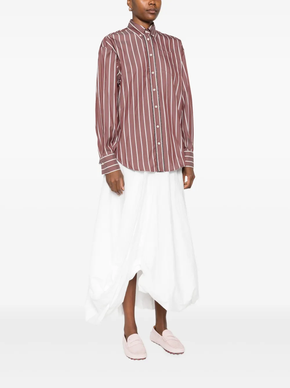 Brunello Cucinelli Gestreept blouse met knoopsluiting Bruin