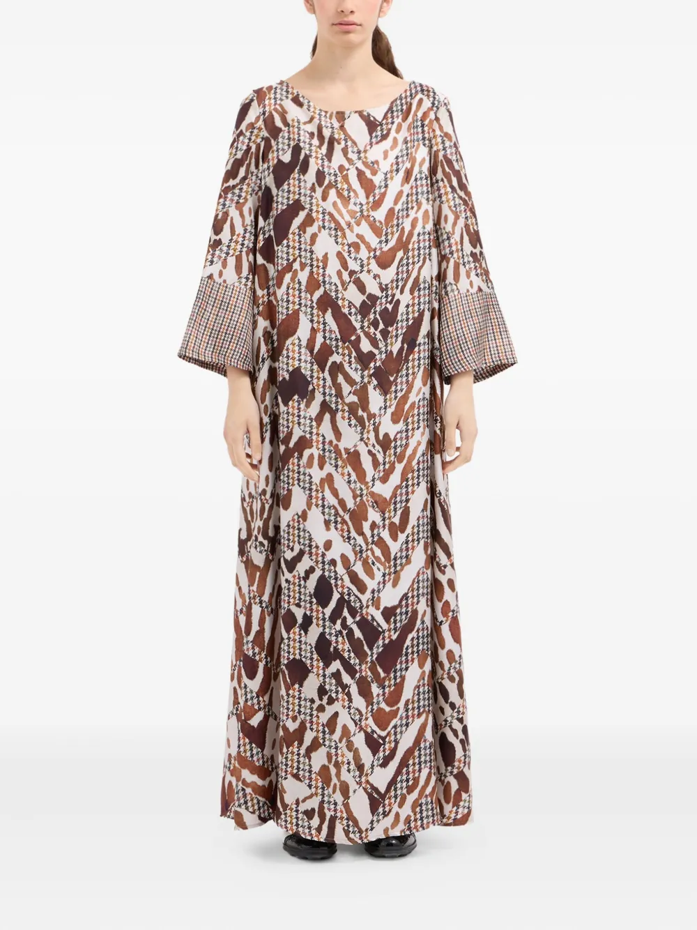 Pierre-Louis Mascia Maxi-jurk met pied-de-poule print en dierenprint - Beige