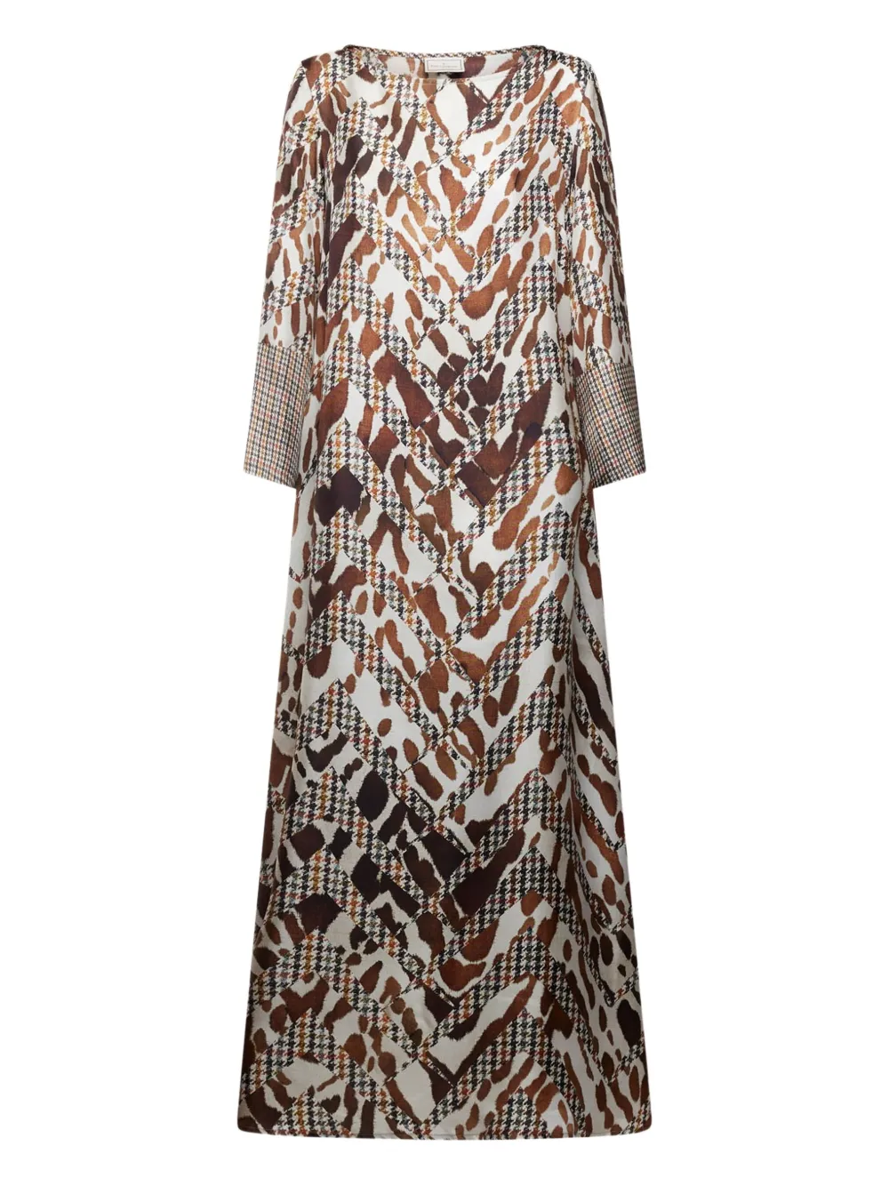 Pierre-louis Mascia Houndstooth-pattern Animal-print Maxi Dress In Brown