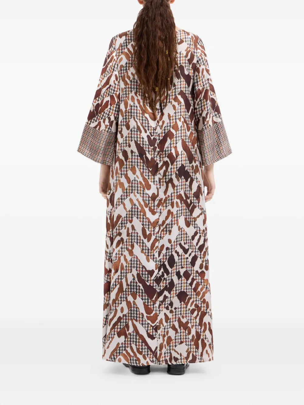 Pierre-louis Mascia Houndstooth-pattern Animal-print Maxi Dress In Brown