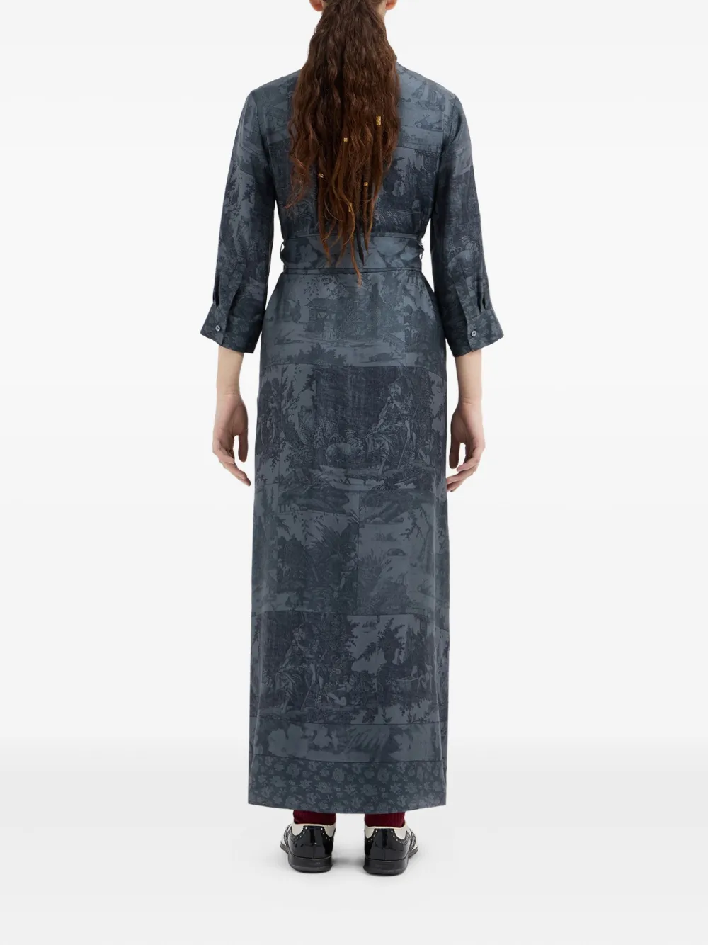 Pierre-louis Mascia Landscape-print Belted Maxi Dress In Gray
