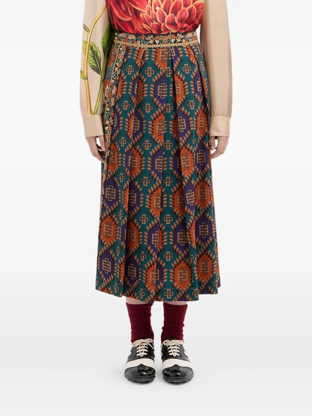 Pierre-louis Mascia Virgin Wool Pleated Skirt In Multi