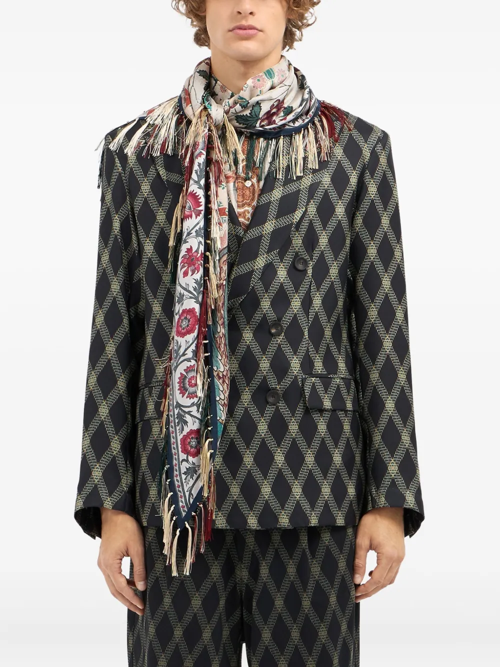 Pierre-louis Mascia Floral-pattern Fringed-edges Scarf In Multi