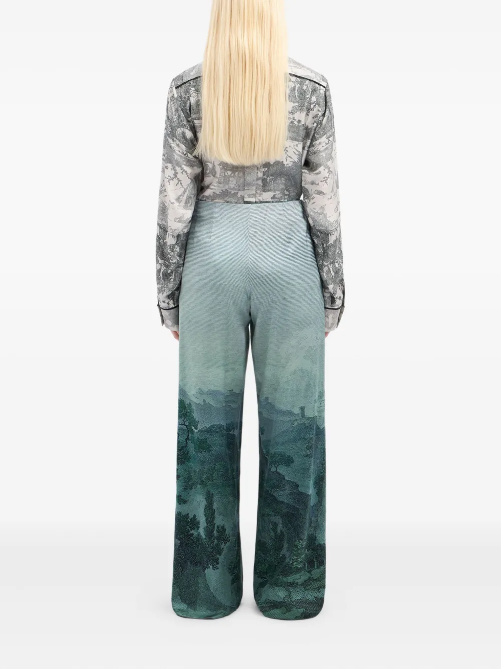 Pierre-louis Mascia Landscape-print Trousers In Green