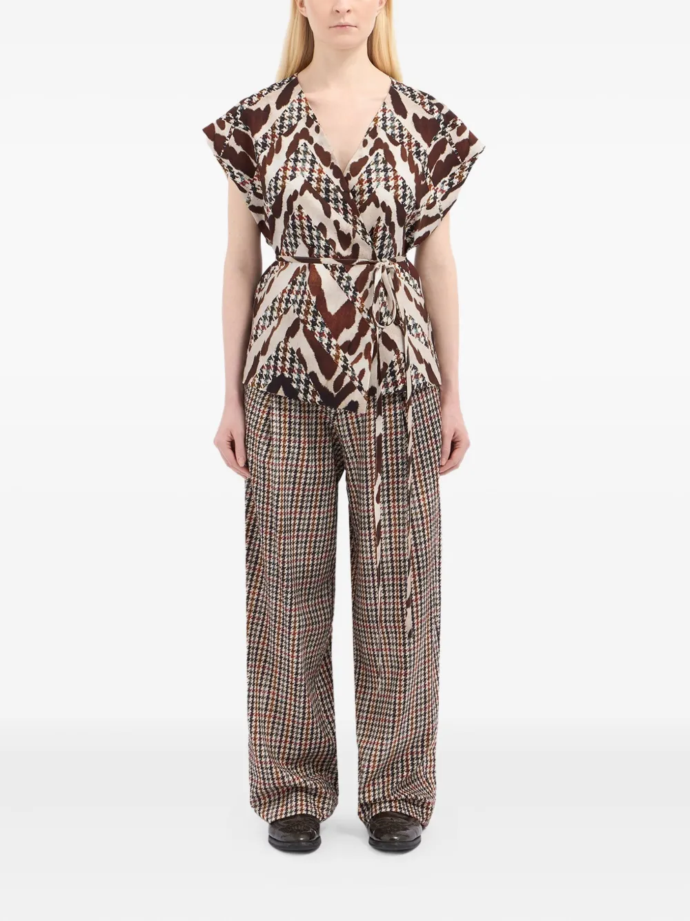 Pierre-Louis Mascia Wikkeltop met dierenprint en pied-de-poule print - Bruin