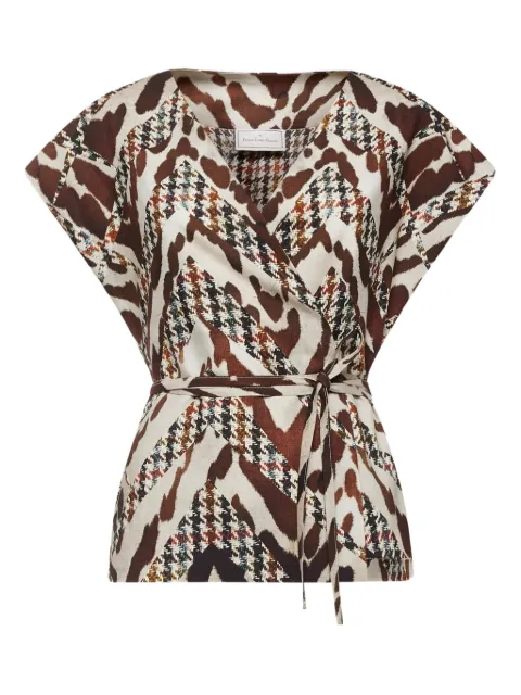 Pierre-Louis Mascia animal-print houndstooth wrap top